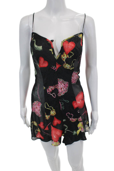 Natori 2 Womens Graphic Print Sleeveless Short Teddy + Robe Set Black Size S