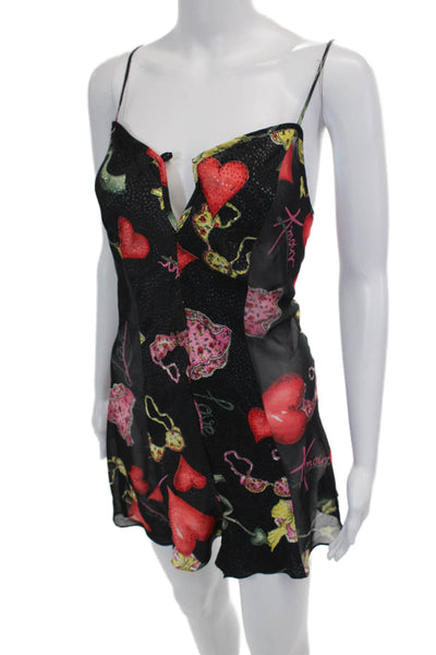 Natori 2 Womens Graphic Print Sleeveless Short Teddy + Robe Set Black Size S