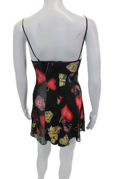 Natori 2 Womens Graphic Print Sleeveless Short Teddy + Robe Set Black Size S