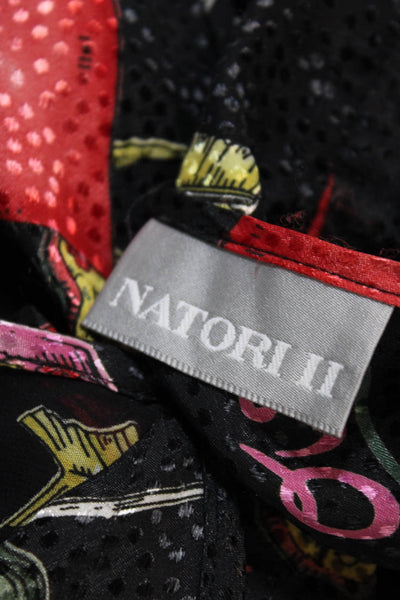 Natori 2 Womens Graphic Print Sleeveless Short Teddy + Robe Set Black Size S