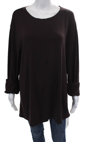Theory Womens Stretch ROund Neck Long Sleeve T-Shirt Top Burgundy Size L