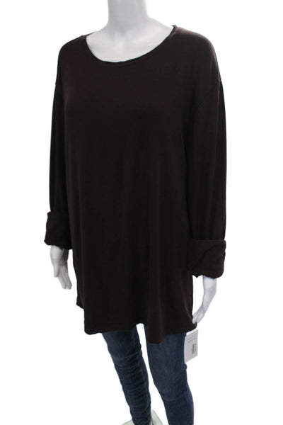Theory Womens Stretch ROund Neck Long Sleeve T-Shirt Top Burgundy Size L
