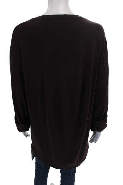 Theory Womens Stretch ROund Neck Long Sleeve T-Shirt Top Burgundy Size L