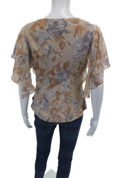 Carmen Marc Valvo Collection Womens Silk Sleeveless Blouse Top Beige Size 4