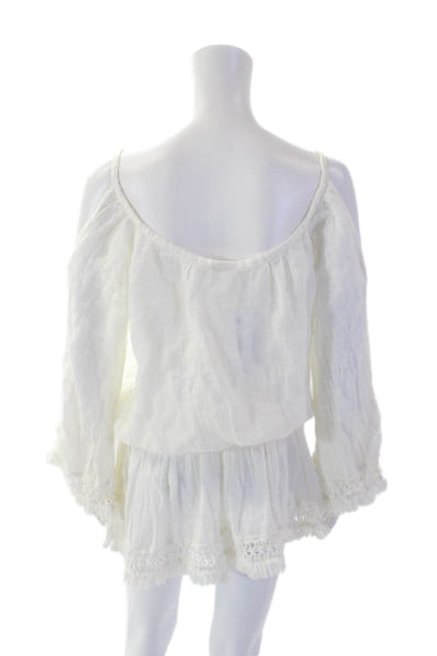 Sunday Womens 3/4 Sleeve Cold Shoulder Scoop Neck Linen Dress White One Size
