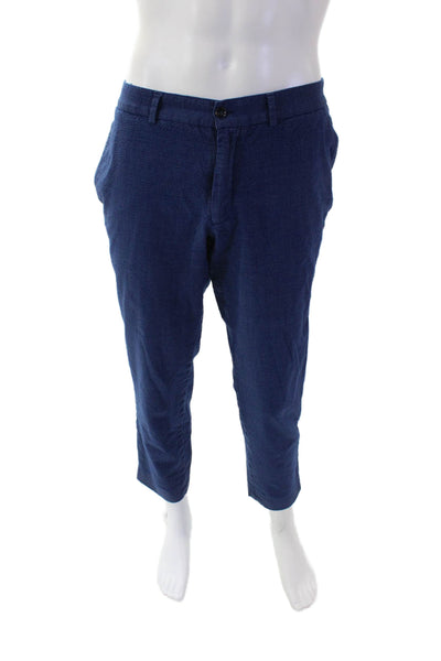 Ted Baker Mens Zipper Fly Straight Leg Plaid Pants Blue Gray Cotton Size 34