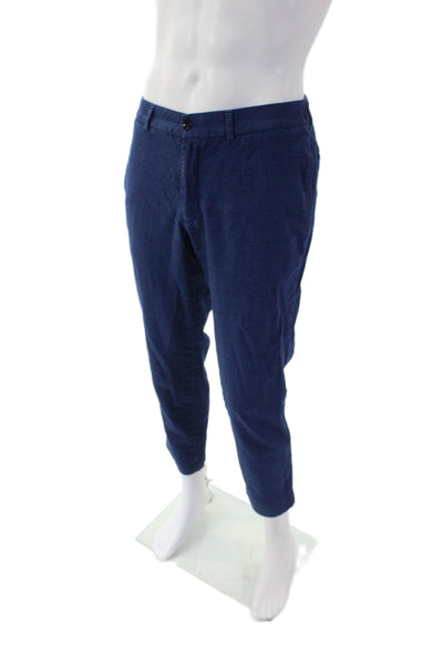 Ted Baker Mens Zipper Fly Straight Leg Plaid Pants Blue Gray Cotton Size 34