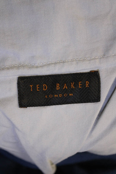 Ted Baker Mens Zipper Fly Straight Leg Plaid Pants Blue Gray Cotton Size 34