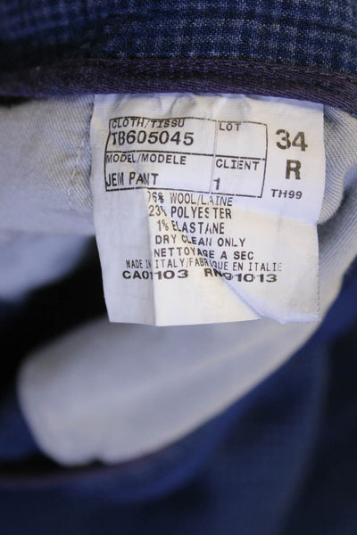 Ted Baker Mens Zipper Fly Straight Leg Plaid Pants Blue Gray Cotton Size 34