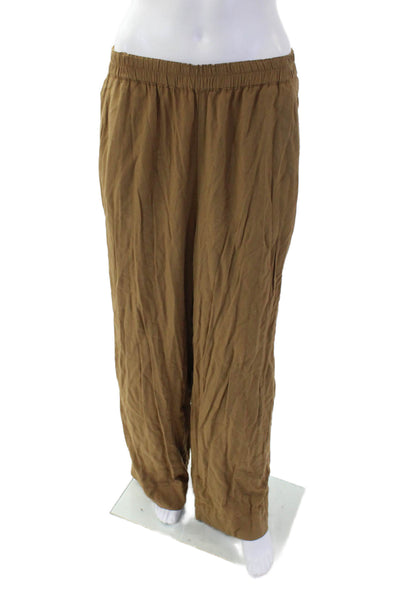J Wanderson Women's Elastic Waist Pull-On Pockets Wide Leg Pants Brown Size 1