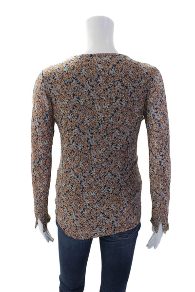 Massimo Dutti Womens Floral Print Long Sleeve Scoop Neck Blouse Orange Size 4
