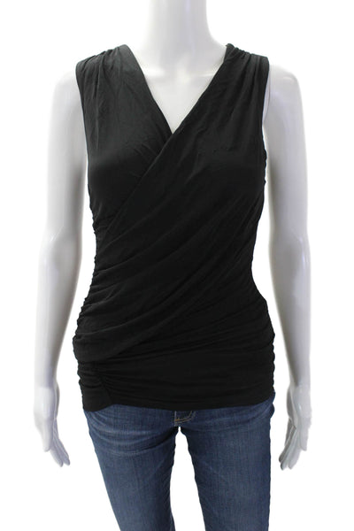 Theory Womens Sleeveless V-Neck Ruched Tank Top Blouse Black Size PP