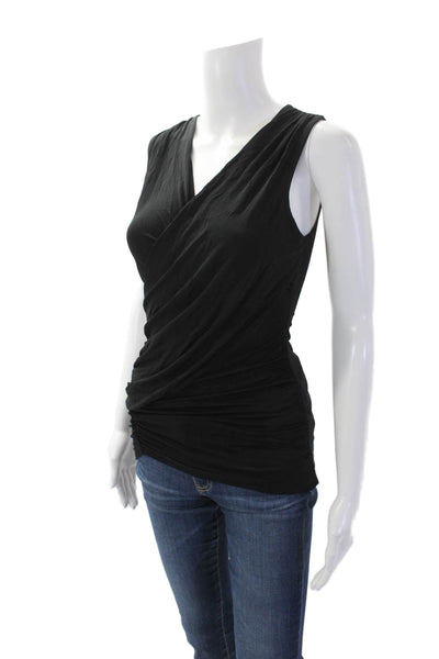 Theory Womens Sleeveless V-Neck Ruched Tank Top Blouse Black Size PP