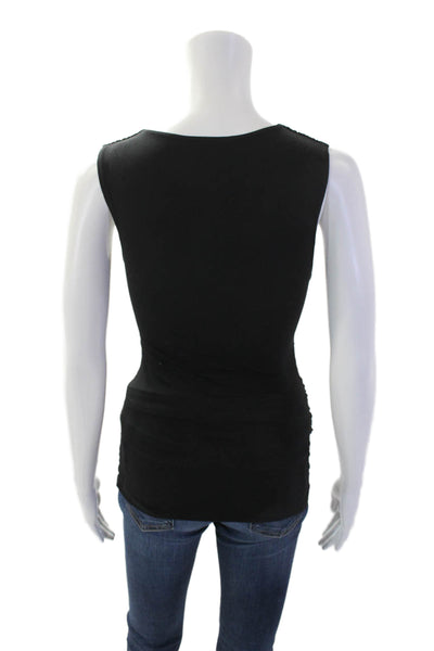 Theory Womens Sleeveless V-Neck Ruched Tank Top Blouse Black Size PP