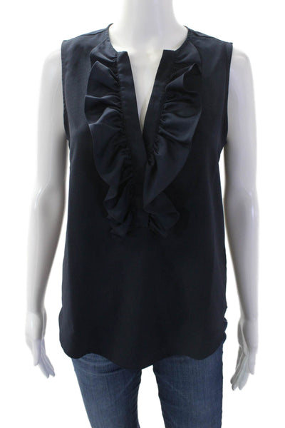 J Crew Womens Ruffled Sleeveless V-Neck Pullover Blouse Top Blue Size XS