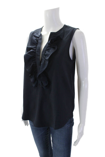 J Crew Womens Ruffled Sleeveless V-Neck Pullover Blouse Top Blue Size XS