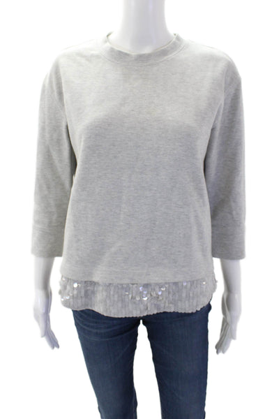 J Crew Womens Cotton Sequined Pullover Crew Neck Sweatshirt Gray Size XS