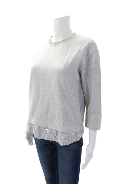 J Crew Womens Cotton Sequined Pullover Crew Neck Sweatshirt Gray Size XS