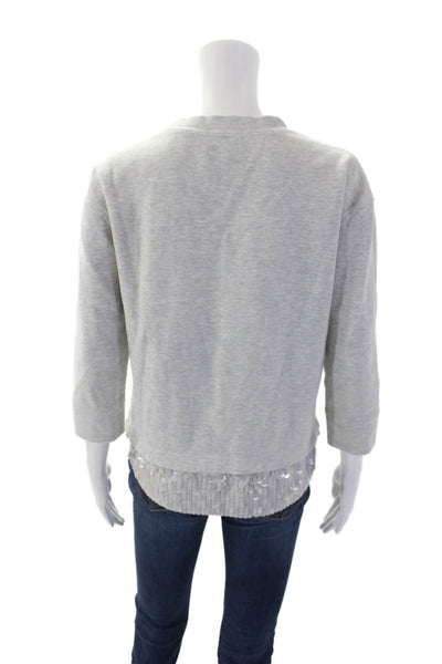 J Crew Womens Cotton Sequined Pullover Crew Neck Sweatshirt Gray Size XS