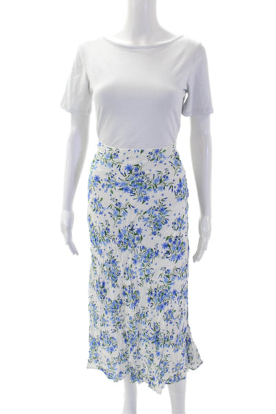 MNG Womens Floral Print Stretch A-Line Casual Midi Skirt White S/M