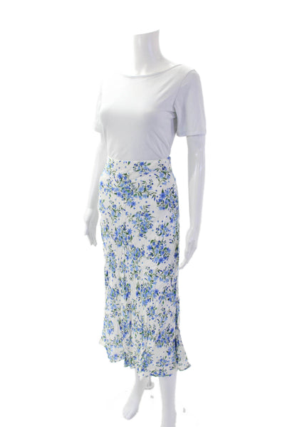 MNG Womens Floral Print Stretch A-Line Casual Midi Skirt White S/M