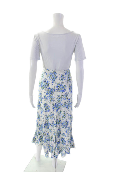 MNG Womens Floral Print Stretch A-Line Casual Midi Skirt White S/M