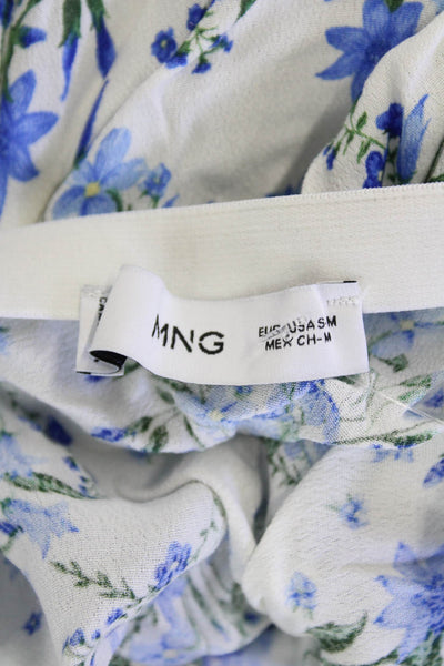 MNG Womens Floral Print Stretch A-Line Casual Midi Skirt White S/M