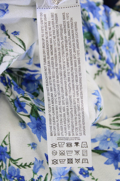 MNG Womens Floral Print Stretch A-Line Casual Midi Skirt White S/M