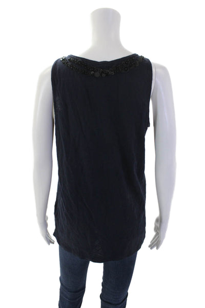 J Crew Womens Cotton Sleeveless Round Neck Sequence Tank Top Navy Size L