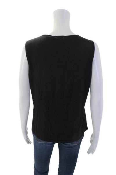 Banana Republic Womens Sleeveless V-neck Ruffle Knit Tank Blouse Black Size L
