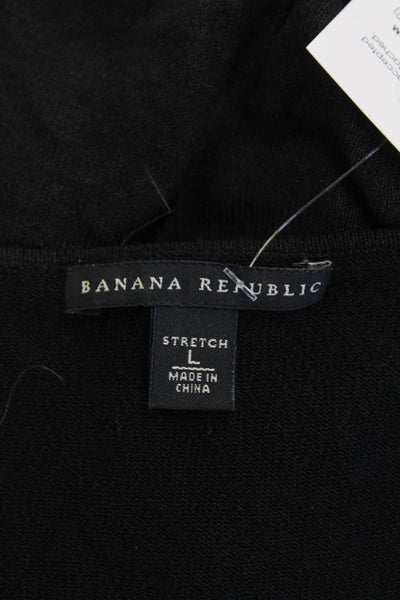 Banana Republic Womens Sleeveless V-neck Ruffle Knit Tank Blouse Black Size L
