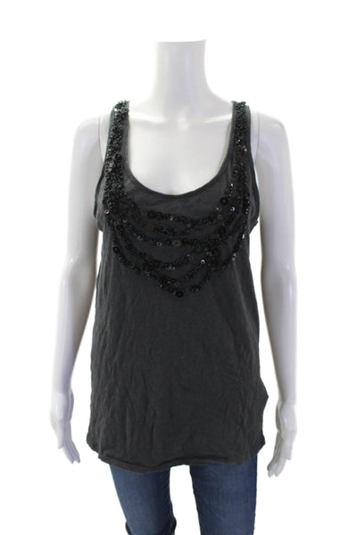 J Crew Womens Cotton Sleeveless Round Neck Sequence Tank Top Gray Size L