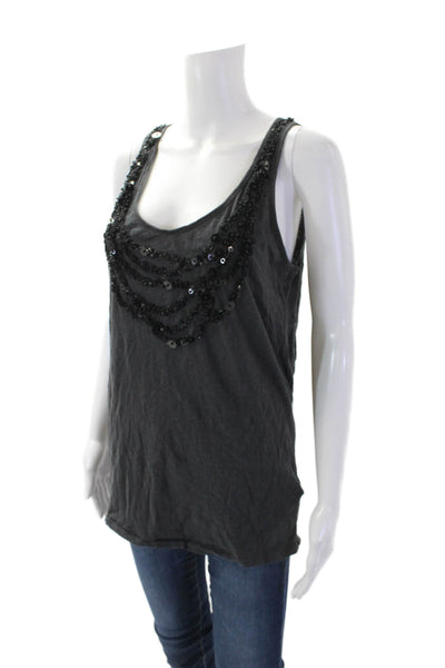 J Crew Womens Cotton Sleeveless Round Neck Sequence Tank Top Gray Size L