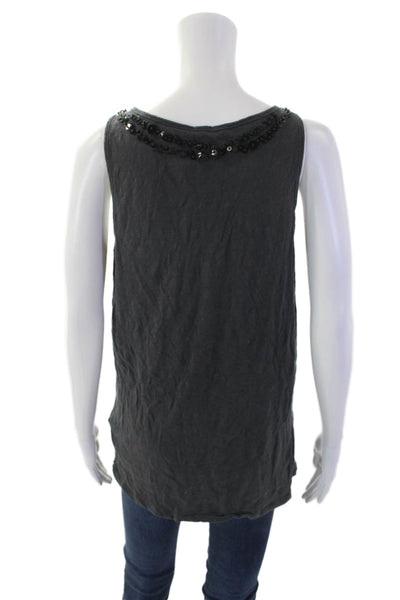 J Crew Womens Cotton Sleeveless Round Neck Sequence Tank Top Gray Size L