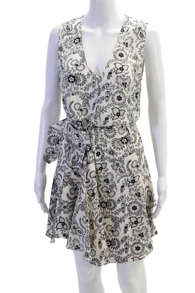 ALC Womens Silk V Neck Floral Sleeveless Belted Blouson Dress White Size 4