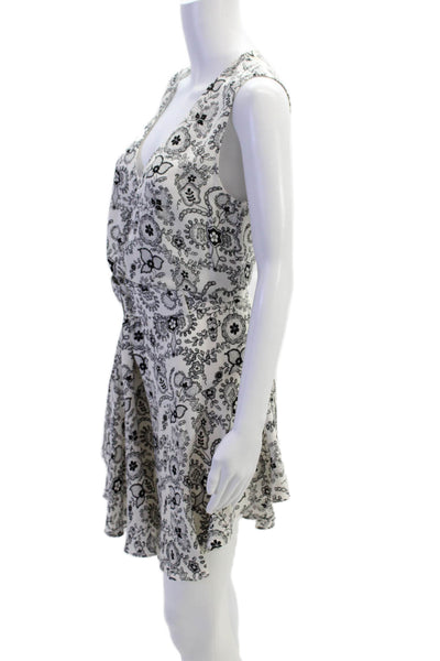 ALC Womens Silk V Neck Floral Sleeveless Belted Blouson Dress White Size 4