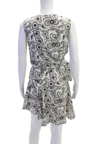 ALC Womens Silk V Neck Floral Sleeveless Belted Blouson Dress White Size 4