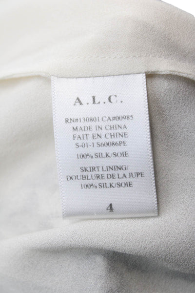 ALC Womens Silk V Neck Floral Sleeveless Belted Blouson Dress White Size 4
