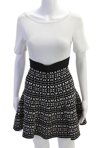 Comptoir Des Cotonniers Womens Geometric Print A Line Skirt White Black Size XS