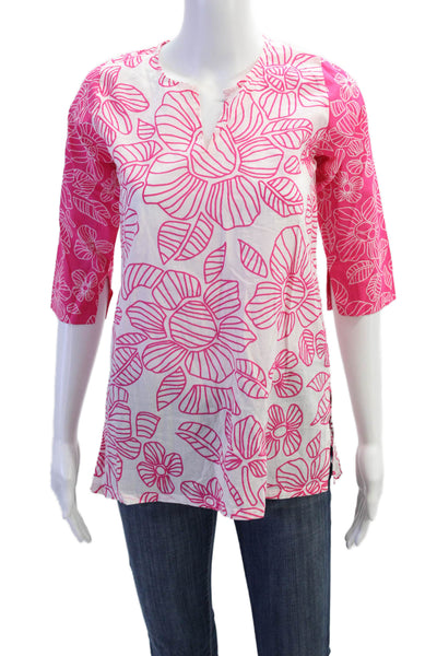 Gretchen Scott Girls Long Sleeve V Neck Floral Shirt Dress Pink White Size 8-10