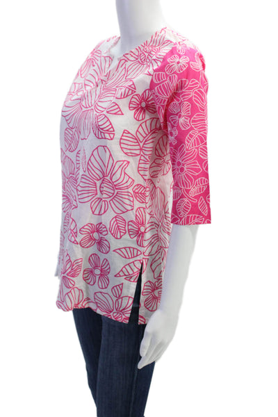 Gretchen Scott Girls Long Sleeve V Neck Floral Shirt Dress Pink White Size 8-10
