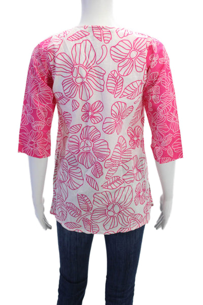Gretchen Scott Girls Long Sleeve V Neck Floral Shirt Dress Pink White Size 8-10