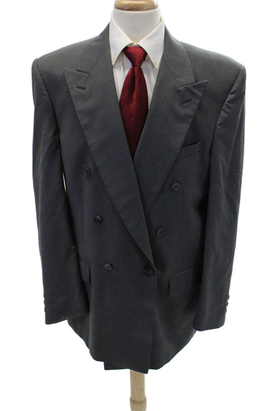 Halston Mens Wool Double Breasted Plaid Blazer Jacket Gray Size 42"
