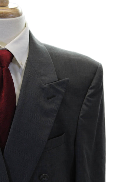 Halston Mens Wool Double Breasted Plaid Blazer Jacket Gray Size 42"