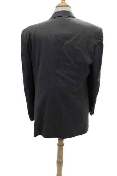 Halston Mens Wool Double Breasted Plaid Blazer Jacket Gray Size 42"