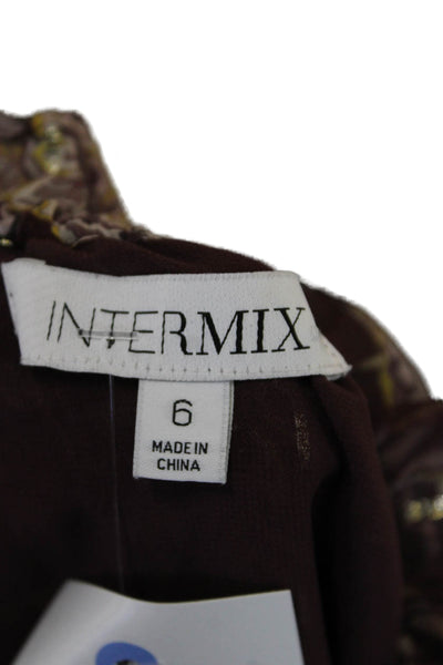 Intermix Womens Textured V-neck Long Sleeve Floral Dress Brown Size 06