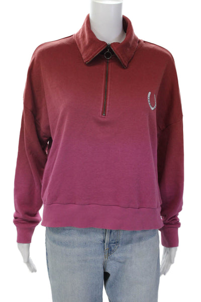 Carbon 38 Womens Cotton Blend Ombre High Neck Half Zip Sweatshirt Pink Size S