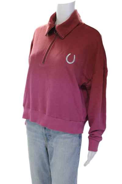 Carbon 38 Womens Cotton Blend Ombre High Neck Half Zip Sweatshirt Pink Size S