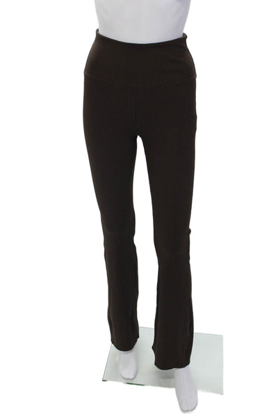Carbon 38 Womens Stretch Ribbed High-Rise Flared Activewear Leggings Brown Size