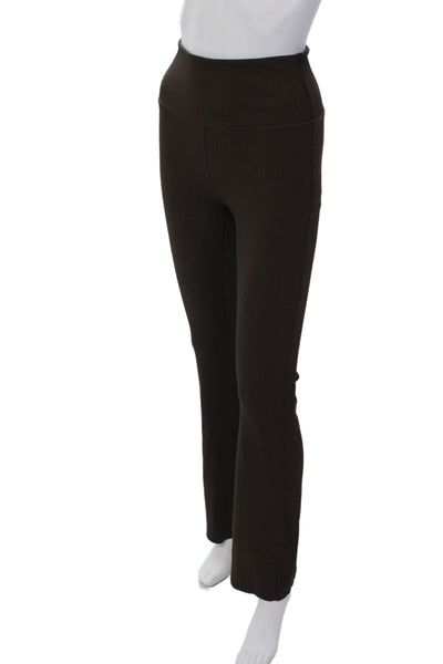 Carbon 38 Womens Stretch Ribbed High-Rise Flared Activewear Leggings Brown Size
